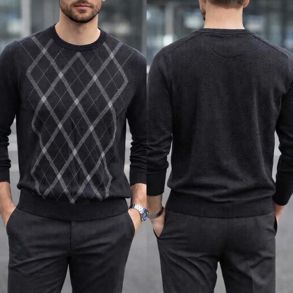 Joseph Abboud Argyle Sweater Mens XL Cotton Wool Cashmere Blend Old Money